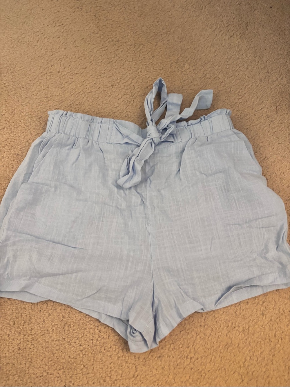 SHEIN Pale Blue High-Waist Tie Front Linen-Blend Shorts